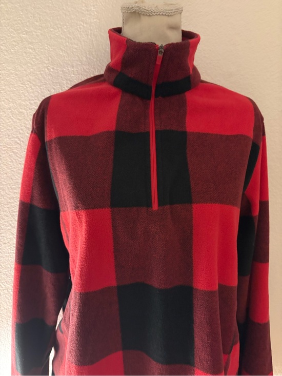 Lands' End Tops - Lands' End Men's Red and Black Buffalo Plaid Quarter-Zip Sweater